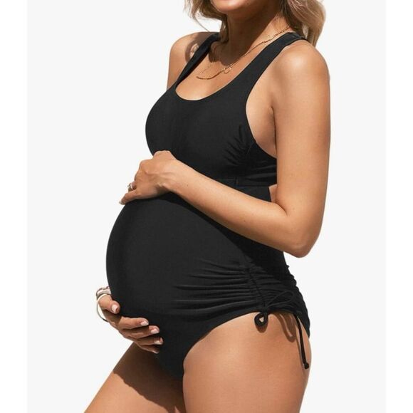 Cupshe Maternity Black One Piece Swimsuit Size Medium New - Picture 1 of 6